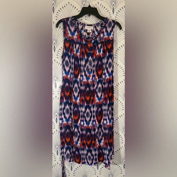 Liz Claiborne Purple and red and orange Aztec print midi dress size medium with - Picture 2 of 5